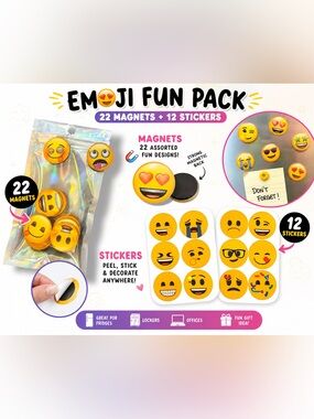 Emoji Fun Pack 22 Magnetics & 12 Stickers